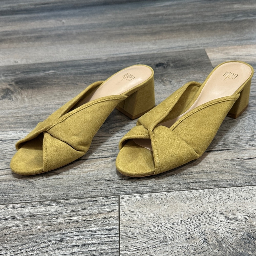 CAbi Mustard velvet Block Heel Mules